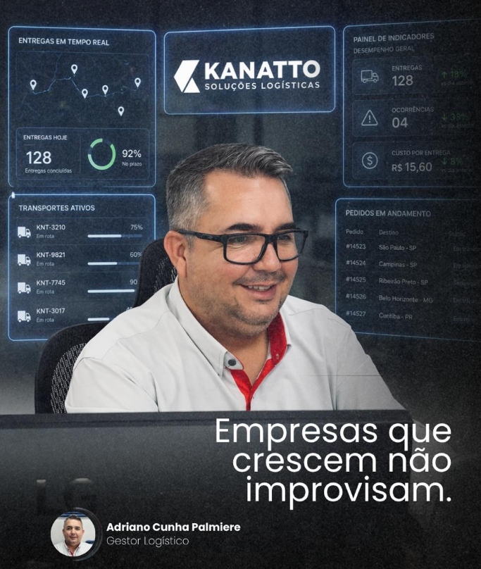 Adriano Cunha Palmiere — Gestor Logístico Kanatto, em painel de controle de entregas em tempo real